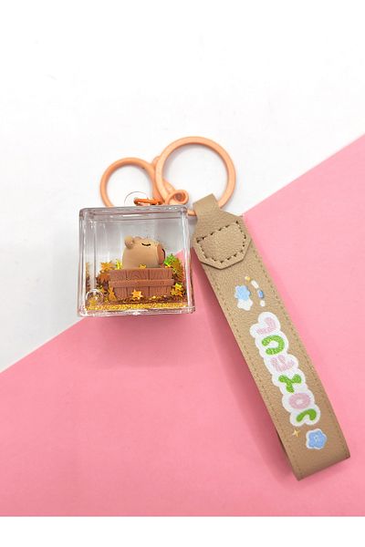 Limmy Capybara Keychain Capybara Water Sequin Cube Keychain -Wooden Pool