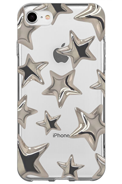 WANNA PROTECT iPhone 8 Stars Desenli Desenli Şeffaf Silikon Telefon Kılıfı