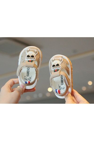Superbaby Cream sandals with peepers - Cool bear