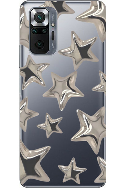 WANNA PROTECT Xiaomi Redmi Note 10 Pro Stars Desenli Desenli Şeffaf Silikon K...