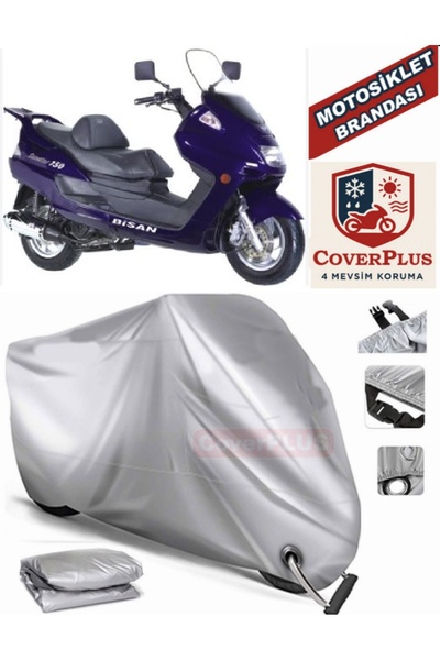 MotoEN Gray Lock Compatible Motor Tarpaulin Bisan Senator 150 Motorcycle Tarp...