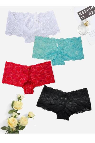 GECKO COLLECTION Dantelli Şort Boxer Kadın Külot 4'lü