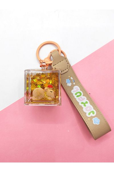 Limmy Capybara Keychain Capybara Water Sequin Cube Keychain - Sleepy