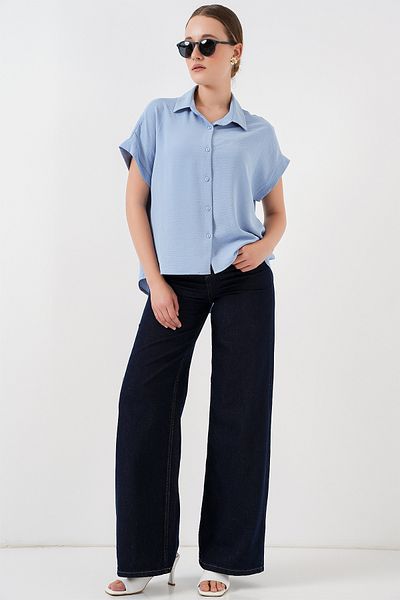 Bigdart Women's Oversize Short Sleeve Shirt 20322 - Blue
