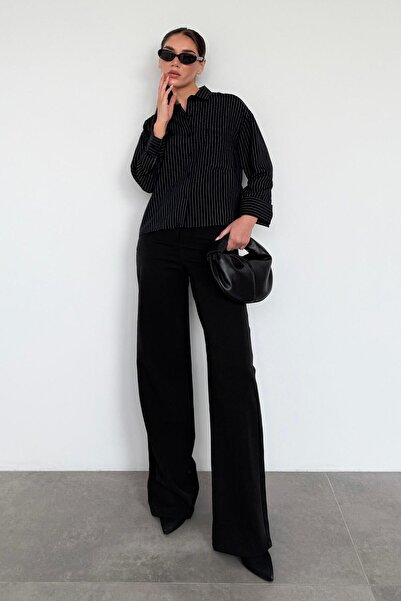 Madmext Black Striped Oversize Women's Shirt Mg2093