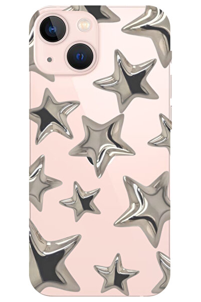 WANNA PROTECT iPhone 15 Şeffaf Stars Desenli Silikon Telefon Kılıfı