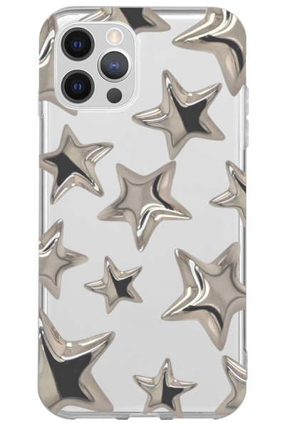 WANNA PROTECT iPhone 13 Pro Max Stars Desenli Silikon Şeffaf Telefon Kılıfı