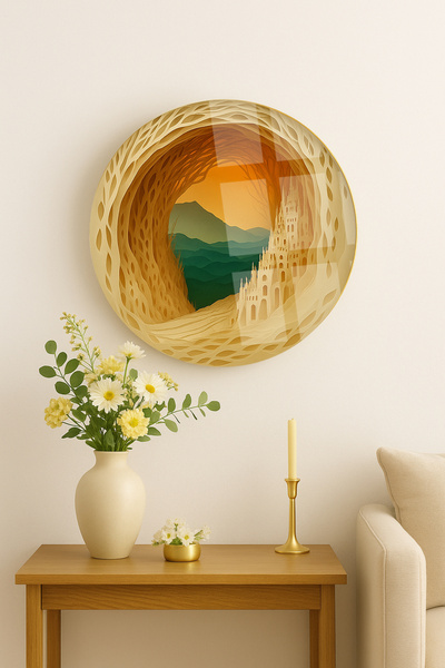 TAULART HARİKA RENK UYUMLU YUVARLAK CAM TABLO EV HEDİYESİ OTURMA ODASI TABLOS...