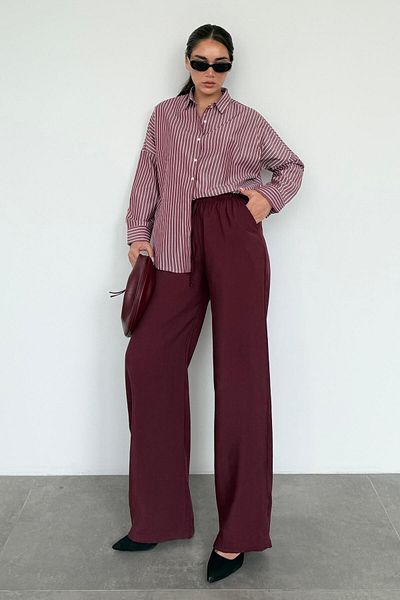 Madmext Burgundy Elastic Waisted Loose Cut Pants Mg2020