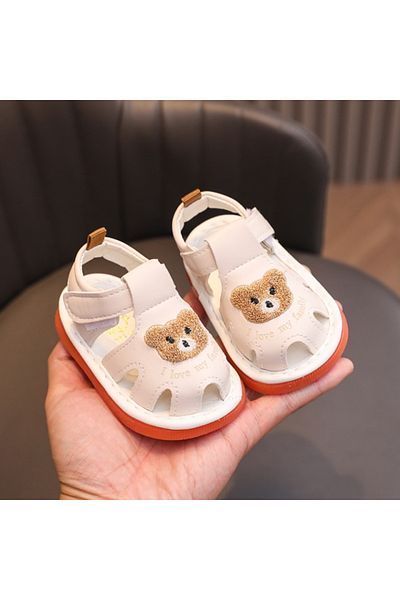 Superbaby Sandalute ivoire cu piuitoare - Bear family