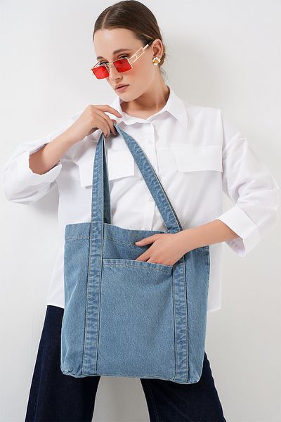 Bigdart Geantă de umăr din denim pentru femei cu buzunare 010185   - Albastru
