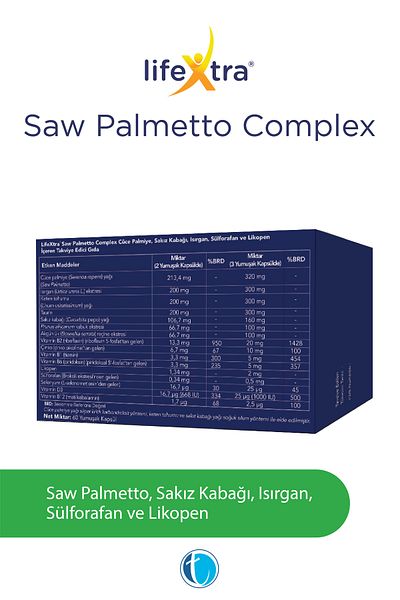 LİFEXTRA Saw Palmetto Complex 60 Soft Capsules Dwarf Palm Gum Squash Nettle Sulforafan Lycopene