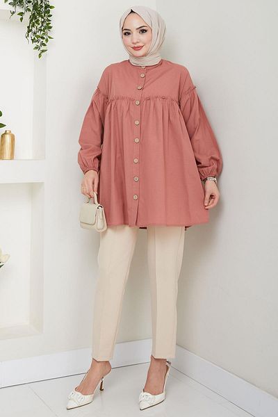 hafsamina Τουνίκ με κορδόνι Dusty Rose HM2411