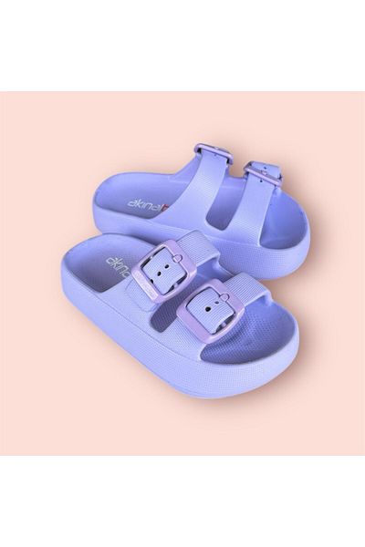 AkınalBella Akınalbelle Girl Lilac Double Buckle Adjustable Light Sole Beach Daily Pool Slippers