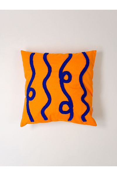 Galia Tasarım Electric Flow - Abstract Pattern - Punch Throw Pillow Cover - Orange/Sax