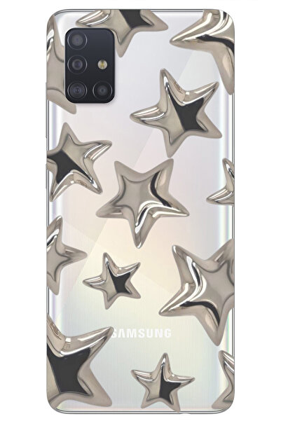 WANNA PROTECT Samsung M51 Şeffaf Stars Desenli Silikon Telefon Kılıfı