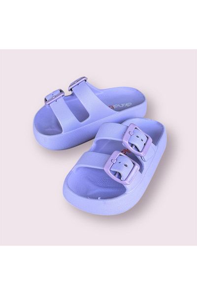 AkınalBella Akınalbelle Girl Lilac Double Buckle Adjustable Light Sole Beach Daily Pool Slippers