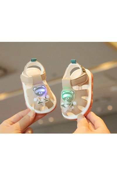 Superbaby Sandalute crem cu piuitoare - Ursulet cu led