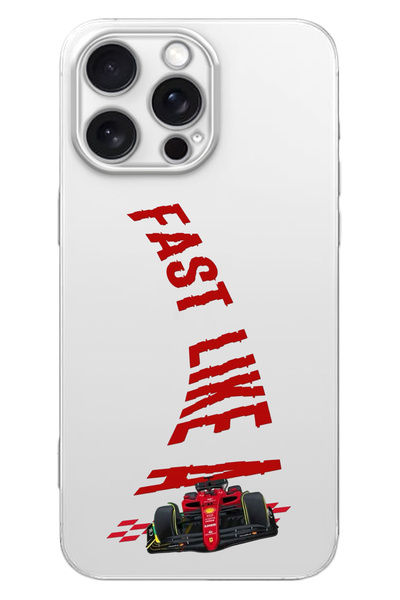 WANNA PROTECT iPhone 16 Pro Max Fast Like Desenli Silikon Şeffaf Telefon Kılıfı