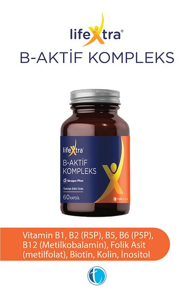 LİFEXTRA B-Active Complex 60 Herbal Capsules Methylcobalamin Methylfolate P5P R5P Inositol Biotin