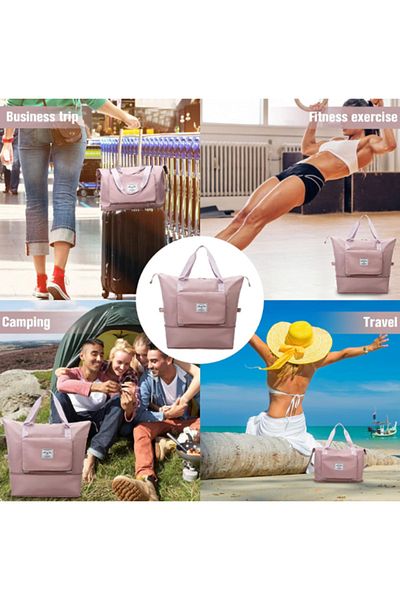 MACON Foldable Waterproof Travel Bag – Lightweight, Expandable, Large Capacity Carry-On (Pink)