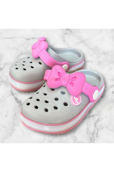 AkınalBella Baby Girl Ice Gray Bow Lighted Led Sole Slippers Sandals