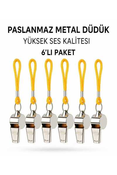 Milena Life 6 Adet Sarı Ipli Paslanmaz Metal Deprem Düdüğü, Hakem Ve Can Kurtaran Düdüğü - Yüksek Sesli