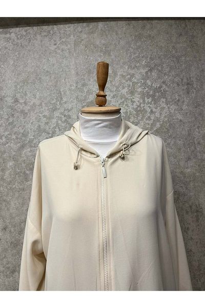 Eylül 25Y1428 Tunic with Kangaroo Pocket Complete Zipper Closure - September - 25Y1428 - Stone - Standard