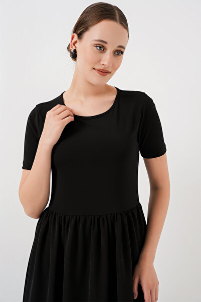 Bigdart Kısa Kol Uzun Elbise 2551 - Siyah