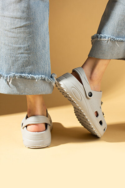 Pembe Potin Women's Gray Eva Deniz Beach Loadset Sole Nurse Hospital Confort Comfortable Sandals Slippers