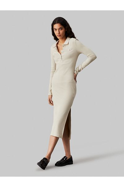 Calvin Klein Calvin Klein Women Pelican Woven Label Rib Polo Dress