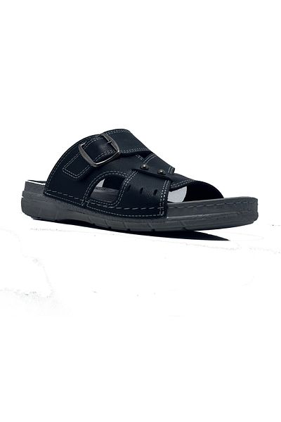 ayaktarz Enova Black Men's Buckle Adjustable Comfortable Stylish Outward Men's Slippers