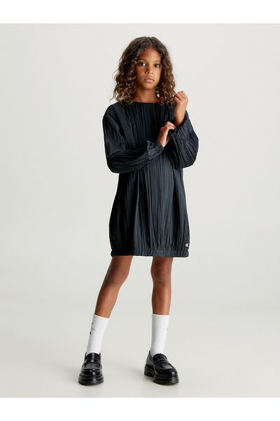 Calvin Klein Girls Black Festive Plisse Flare Dresses