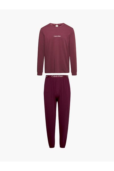Calvin Klein Men Burgundy Long Sleeve Tee & Jogger Set