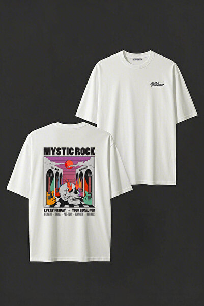 Vatkalimon Tricou alb unisex, 100% bumbac organic, supradimensionat, cu decolteu rotund