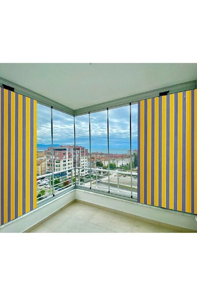 ceylan home ستارة شرفة مخططة باللون الأصفر والرمادي مع خيارات مقاس عين الطيور