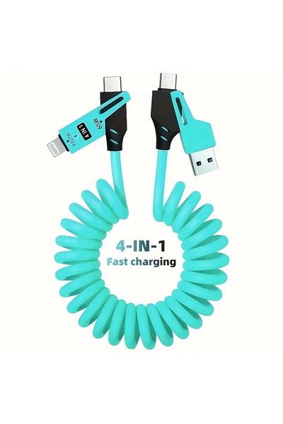 ABYZ 4 in 1 Data Cable with Fast Charging USB Lightning and Type-C Flexible and Compact 1.5m Blue ABYZ