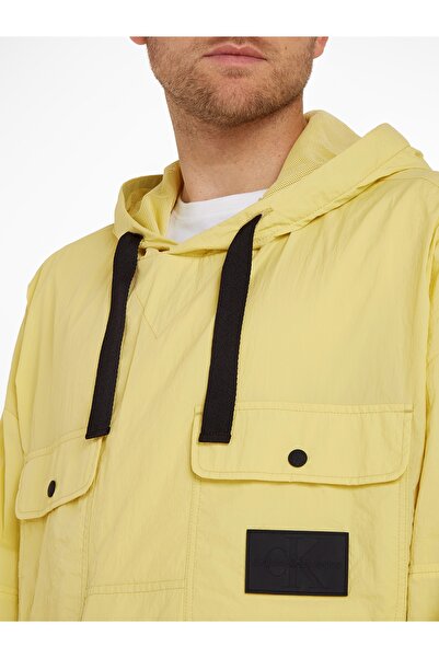 Calvin Klein Men Yellow Sand Logo Detail Drawstring Hood Jacket