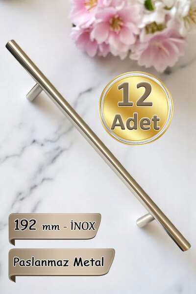 GLASWEN 12 Adet Boy Kulp İnox 192 mm Kulp Mobilya Mutfak Dolabı Çekmece Dolap Kapak Kulpu Kulbu Metal Kulpla