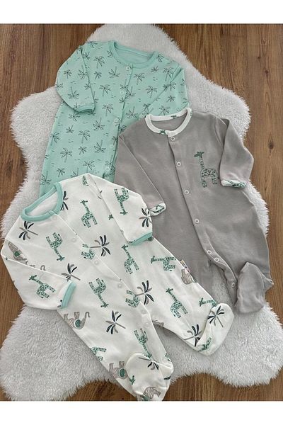 DEFNE LİNA BABY Baby Boy Printed Cotton Snap-On Booties 3-Piece Baby Outfit Newborn 3-6-9 Months Set Jumpsuit