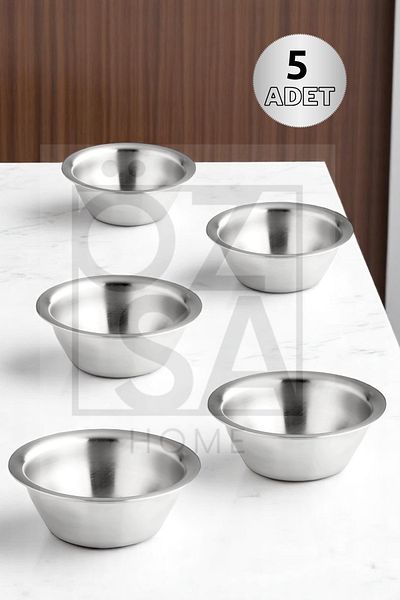 ÖzSa Home 5 Pieces 18/10 Stainless Steel Coffee Side Turkish Delight Bowl Jam Bowl Burger Side Sauce Bowl 7,5 cm