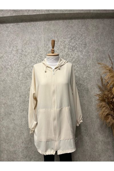 Eylül 25Y1428 Tunic with Kangaroo Pocket Complete Zipper Closure - September - 25Y1428 - Stone - Standard