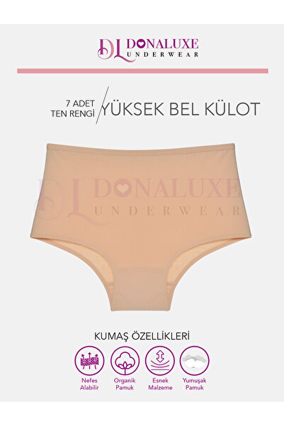 Donaluxe Chiloți pentru femei cu talie înaltă - culoare nud, bumbac, moale, pachet de 7