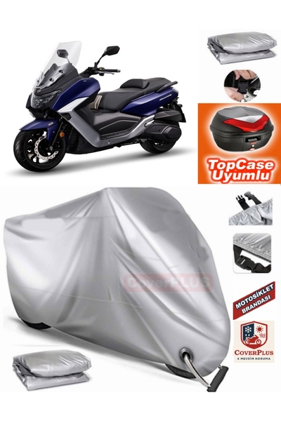 MotoEN Gray Lock Compatible Sym Maxi 400I Abs Tarpaulin Topcase Rear Bag Comp...