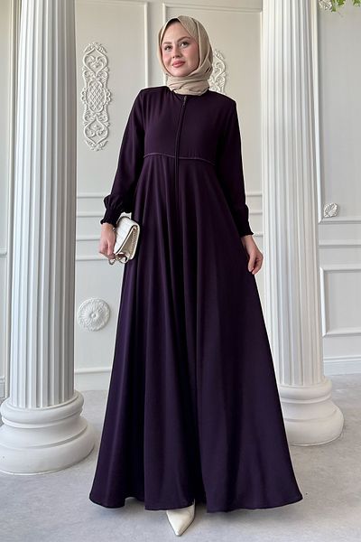 InStyle Shirred Pleated Plum Ferace with Sleeves