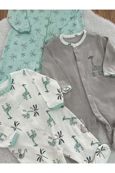 DEFNE LİNA BABY Baby Boy Printed Cotton Snap-On Booties 3-Piece Baby Outfit Newborn 3-6-9 Months Set Jumpsuit