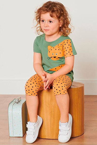 Tchibo تيشيرتات مطبوعة للبنات، قطعتين، زيتوني/وردي