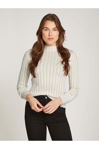Calvin Klein Women Ivory Plated High Neck Pullover Sweater