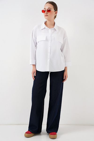 Bigdart Women's Pocket Detailed Oversize Shirt 20313 - White