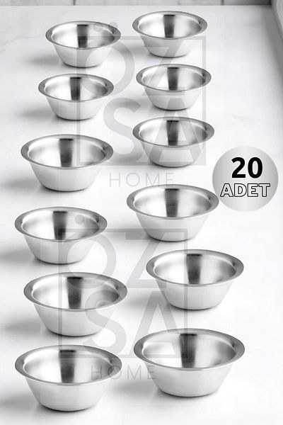 ÖzSa Home 20 Pieces 18/10 Stainless Steel Coffee Side Turkish Delight Bowl Jam Bowl Burger Side Sauce Bowl 7,5 cm